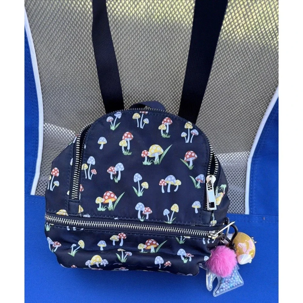 Mushroom Small Navy Colorful All Over Print Backpack With Adjustable Straps Mini